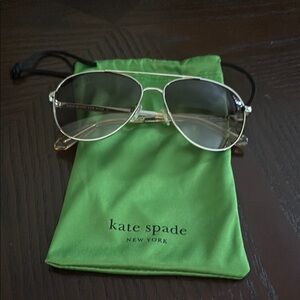 Kate Spade Gold Aviator Sunglasses with Green Pouch